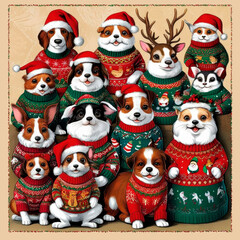 Animals with christmas sweater. merry christmas