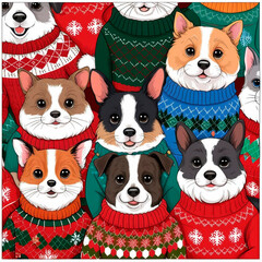 Animals with christmas sweater. merry christmas