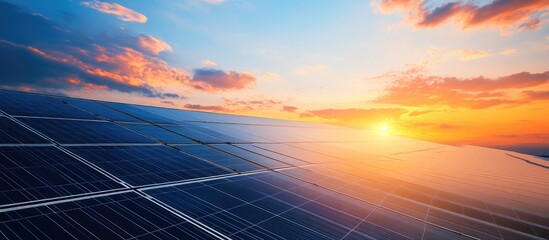 Solar panels installed on a residential rooftop showcasing alternative and green energy solutions Mixed media with ample copy space