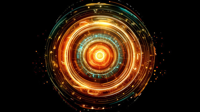 Glowing cosmic energy wheel with intricate patterns and vibrant colors representing the essence of the universe and cosmic cycles. Mysticism. Illustration