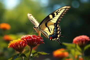 Obraz premium butterfly with flowers on nature background