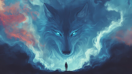 Lone wolf spirit guide illustration. Mysticism. Illustration