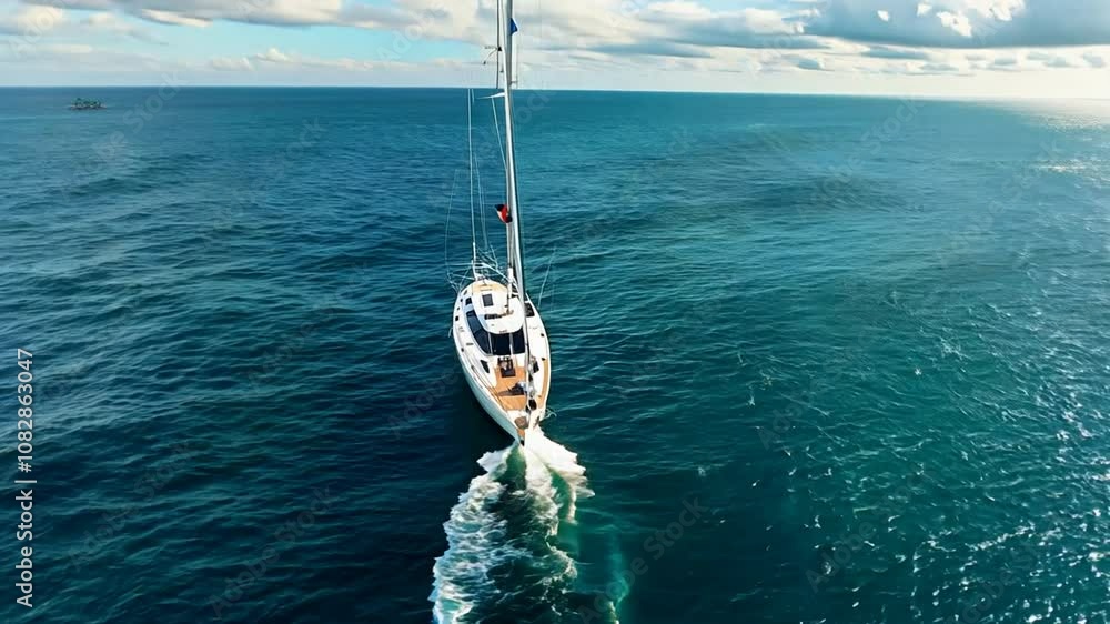 Poster aerial view of a white sailboat gliding swiftly on ocean waves generative ai