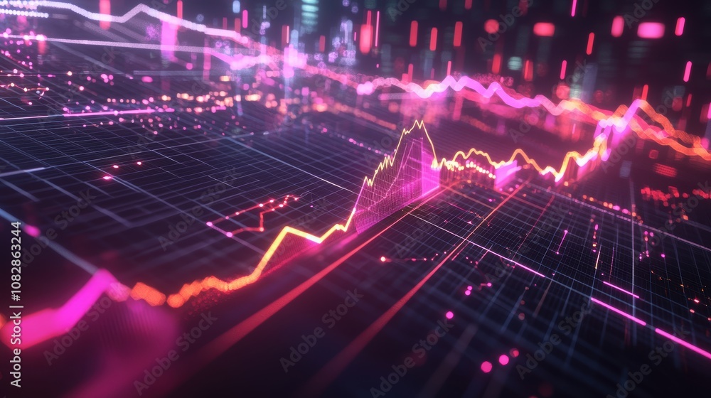 Poster futuristic 3d graph highlighting global data storage expansion 2010-2024