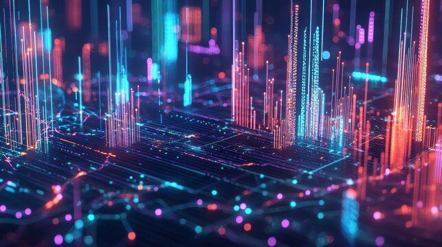 Futuristic 3D Scatter Plot of AI Integration and Productivity Across Industries