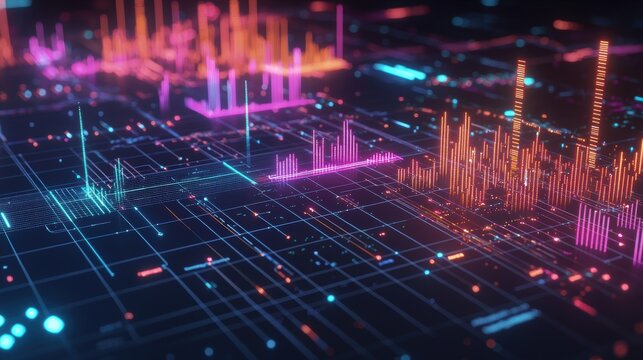 Futuristic 3D Scatter Plot of AI-Driven Automation and Workforce Productivity Across Industries