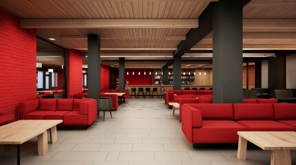 Modern lounge design interior space contemporary architecture relaxed environment wide angle view cozy ambiance for social gatherings