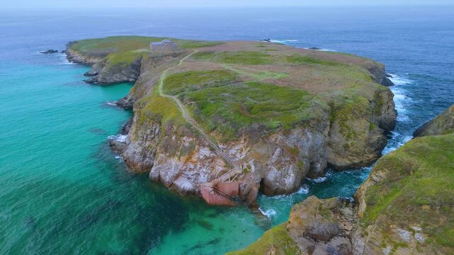 Aerial view from a drone of the coastal area, beaches and sea of ​​the Hermitage of Santa Comba in the parish of Covas. Ferrol. Province of La Coru&ntilde;a. Galicia. Spain. Europe