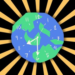 Blue Green Cream Earth Clock 