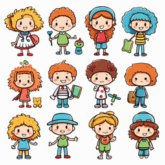 Collection of Doodle Kids Cartoon Characters for Creative Projects