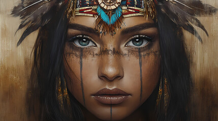 Captivating tribal portraiture embracing the essence of indigenous culture and spirituality. Mysticism. Illustration