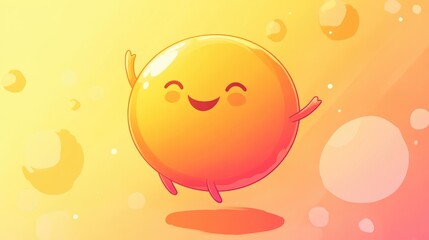 Line art illustration featuring a warm gradient depiction of a cheerful cartoon character