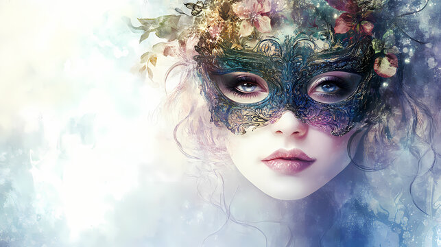 Concept: fairy tales, holiday events, covers for romantic books and invitations to a masquerade ball. Mysticism. Illustration