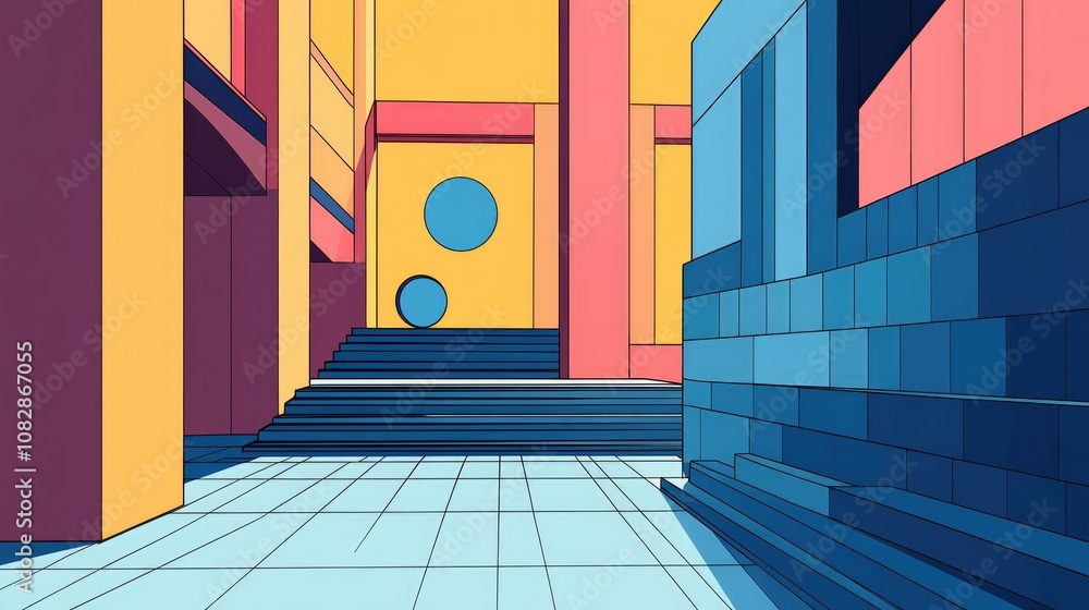 Poster minimalistic architectural abstraction in line art style featuring a 3d illustration