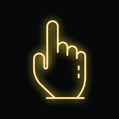 Neon yellow hand with pointing finger on black background