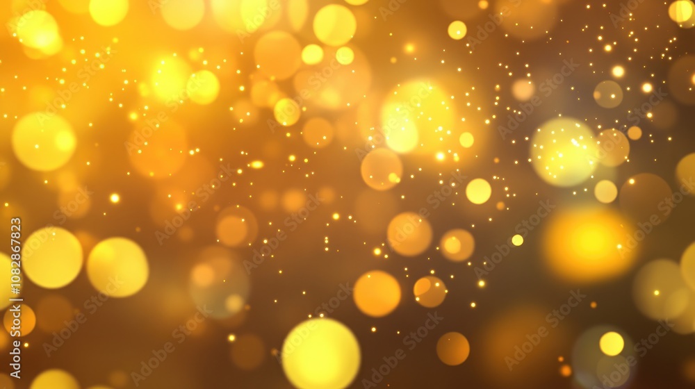 Poster abstract illustration of golden bokeh circles vibrant background featuring luminous particles and a 