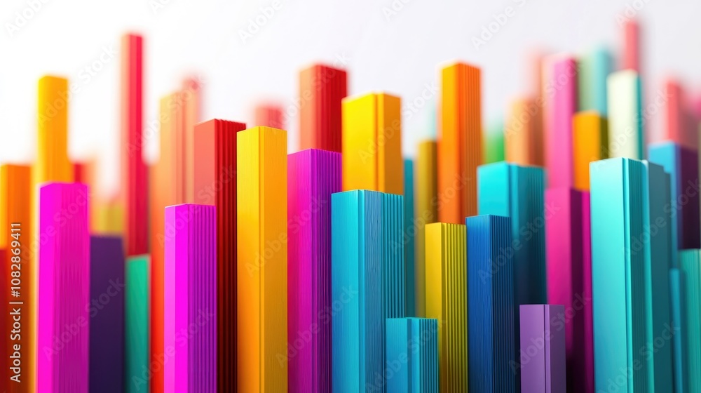Poster abstract illustration of vibrant solid bars in a line art style against a white backdrop 3d renderin