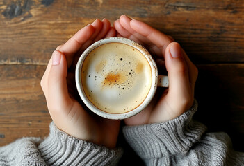 Warm embrace of a cozy drink in a tranquil setting on a chilly morning