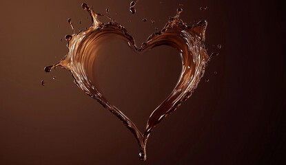 Chocolate liquid creates a heart shape on a dark background during a creative culinary art session in a modern kitchen setting