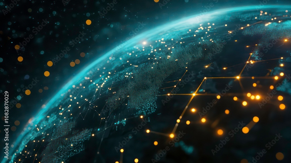 Aufkleber digital globe with glowing data points representing global internet connections futuristic cyber wor