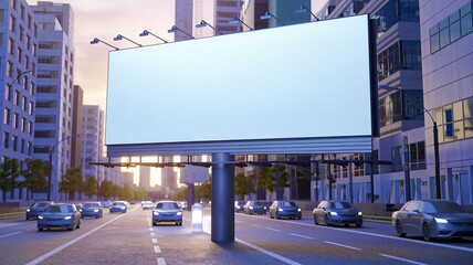 Blank Urban Billboard on Busy Street for Advertising Opportunities