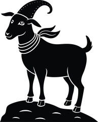 Silhouette Vector Illustration of a Cute Animal in Santa Hat and Scarf