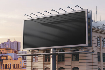 Black Blank Billboard Mockup on Classic Downtown Building for Stylish Advertising