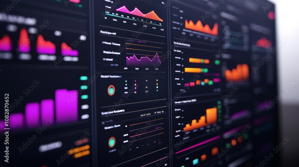 Poster data visualization trends and insights business analytics digital dashboard modern workspace close-u