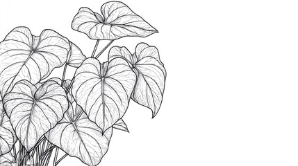Line art illustration of a Caladium plant also known as the Heart of Jesus plant