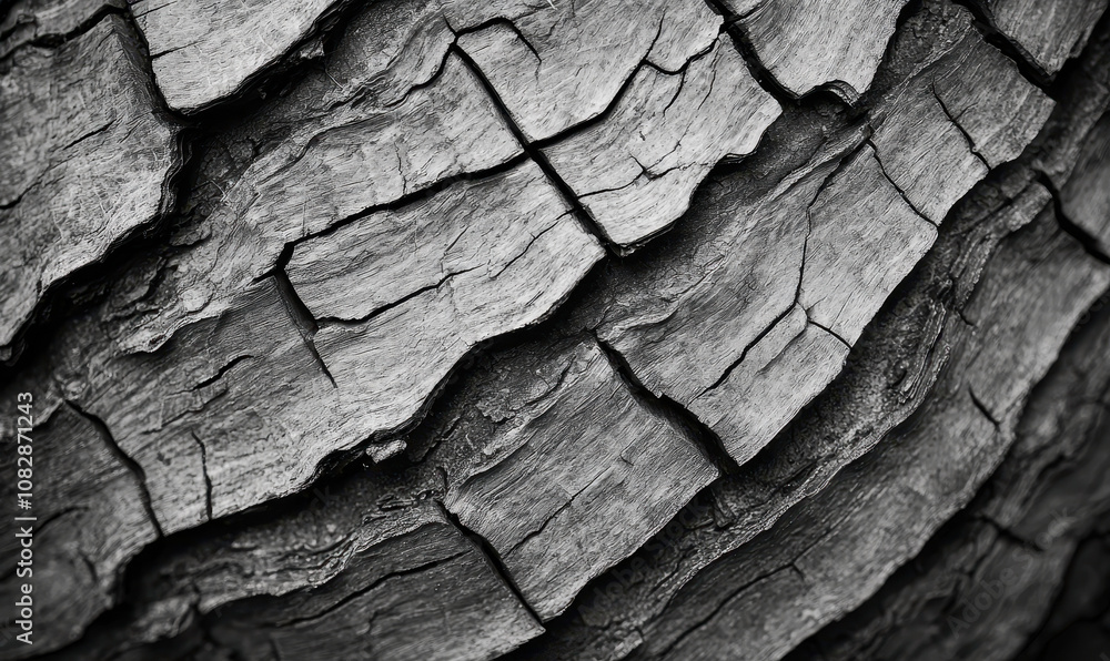 Poster exploring the intricate patterns and textures of tree bark in natural environments