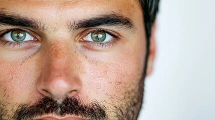 Fototapeta premium Captivating portrait of a young man with striking green eyes studio setting close-up photography intimate environment personal connection