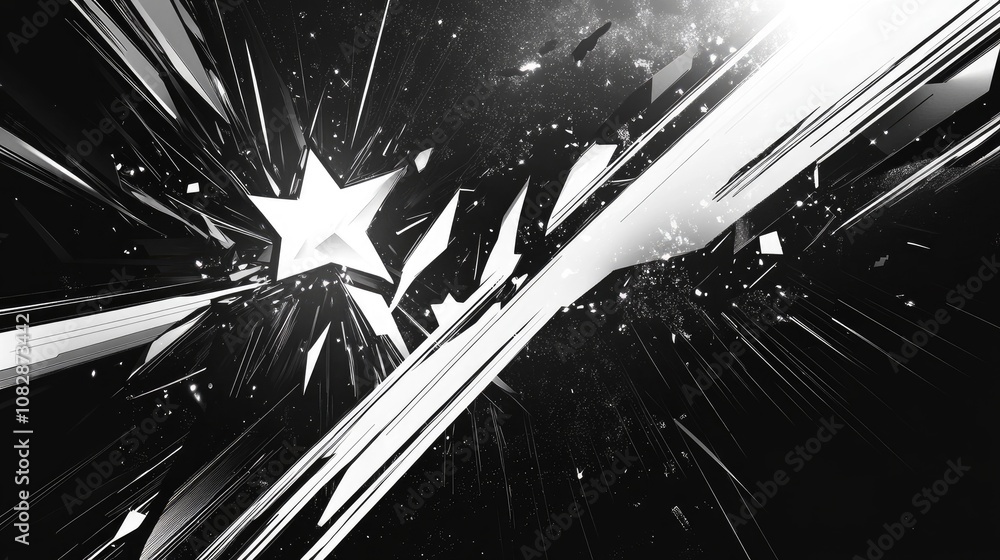 Poster abstract line art illustration featuring a glossy star explosion with dynamic lines and an attractiv