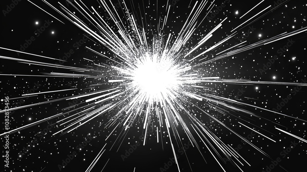 Poster abstract line art illustration featuring a glossy star explosion with dynamic lines and an attractiv