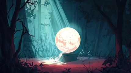 Line art illustration featuring a crystal ball illuminated by light