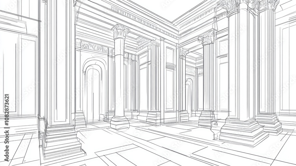 Poster line art depiction of an architectural sketch in a three dimensional style