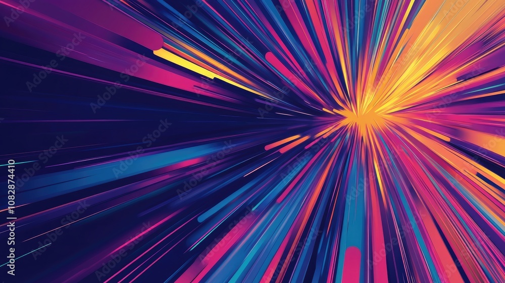 Poster line art illustration depicting a vibrant color zoom effect created through 2d rendering techniques
