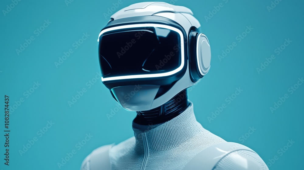 Poster futuristic robot design digital art studio 3d render modern technology front view innovation concept