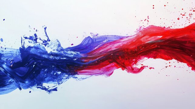 Vibrant Red and Blue Abstract Paint Swirl Creating Dynamic Flow in Splashes and Waves for Artistic Backgrounds or Creative Projects