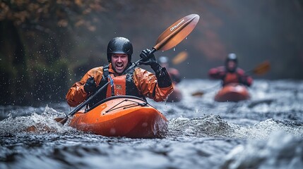 Fototapeta premium Kayaker Navigating Rapids