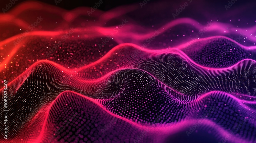 Aufkleber line art illustration featuring a dot red and purple wave design on a dark gradient background abstr
