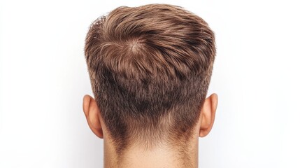 Obraz premium Hairstyle trends back view salon setting photography minimalistic background professional perspective grooming concept for modern men