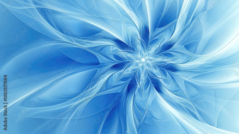 Poster line art illustration featuring an abstract blue background with a glossy fractal explosion star and