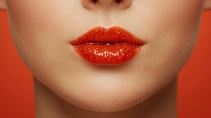 Fototapeta premium Closeup of lips with szechuan hot sauce food photography bold red color studio environment culinary concept