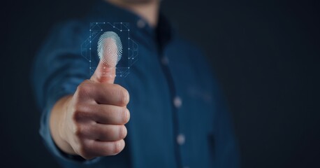 business man Fingerprint scanning and biometric authentication, cybersecurity and fingerprint password, future technology and cybernetics.