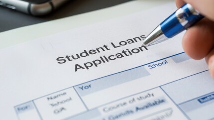 Fototapeta premium Filling out a student loan application form with pen