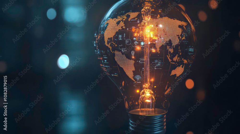Aufkleber a light bulb with a world map inside, symbolizing global connection and innovation.