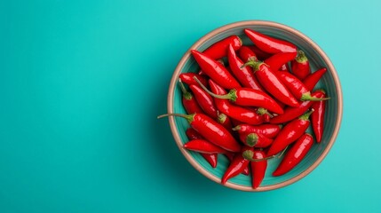 Vibrant red chili peppers in a bowl kitchen setting food photography colorful environment top-down view mala chili flavor profile highlighted