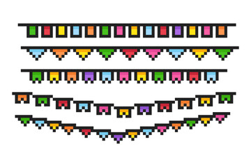 Festive paper garlands 8-bit icon, paper garlands pixel item, birthday garlands.