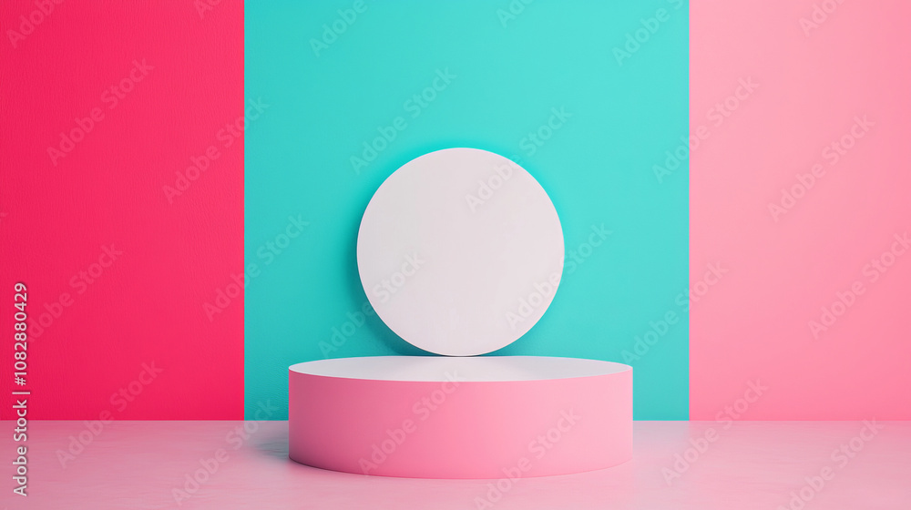 Poster minimalist ad design featuring brand message on geometric display studio environment vibrant colors 