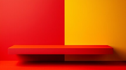 Obraz premium Minimalist advertising showcase red and yellow color palette graphic design modern environment front view brand messaging concept